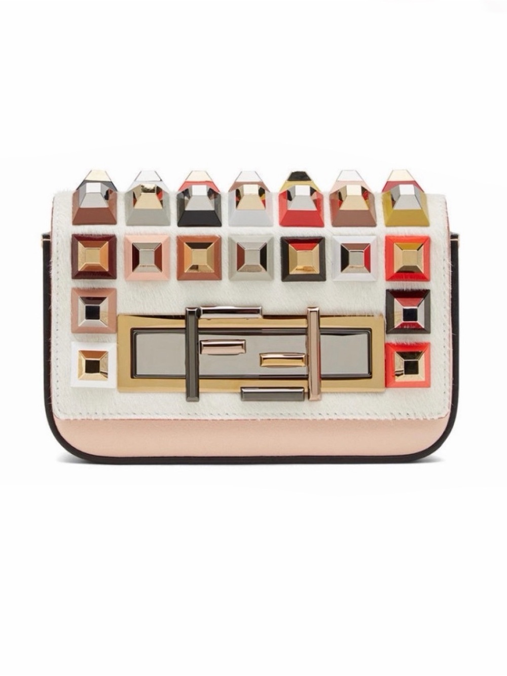 Fendi Vitello Dolce Studded Bag with Multicolor Studs